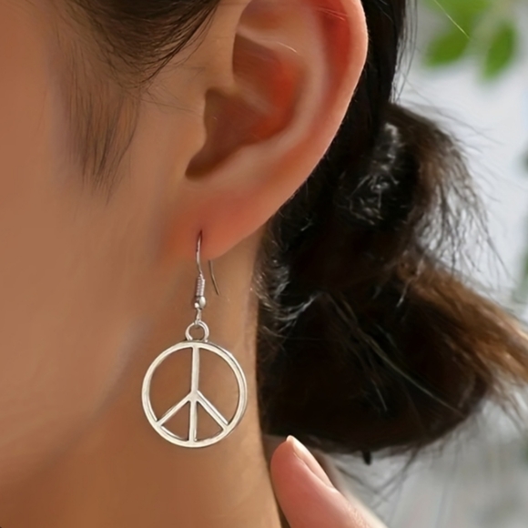Peace Sign Earrings-Pierced NEW Hand Crafted Bohemian - Picture 2 of 4